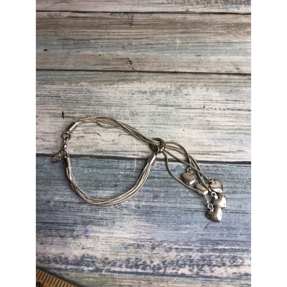 925 Sterling Silver Multiple Strand Loop Through Tassel Heart Bracelet